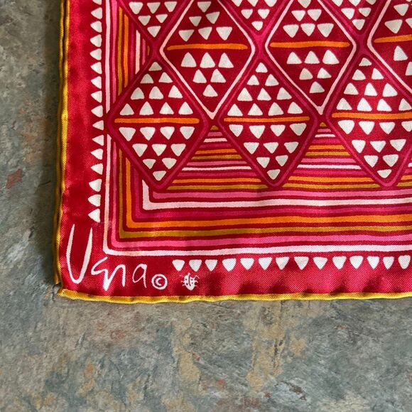 Vintage Vena Silk Hand rolled Scarf Japan Red Pink Orange - Picture 2 of 8